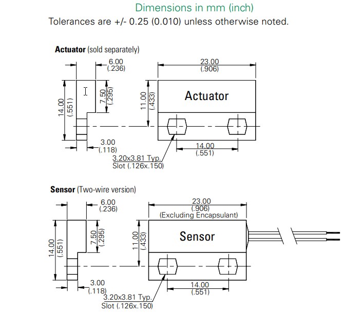 Mechanical Drawing - Littelfuse 59143 Miniature Flange Mount Sensors